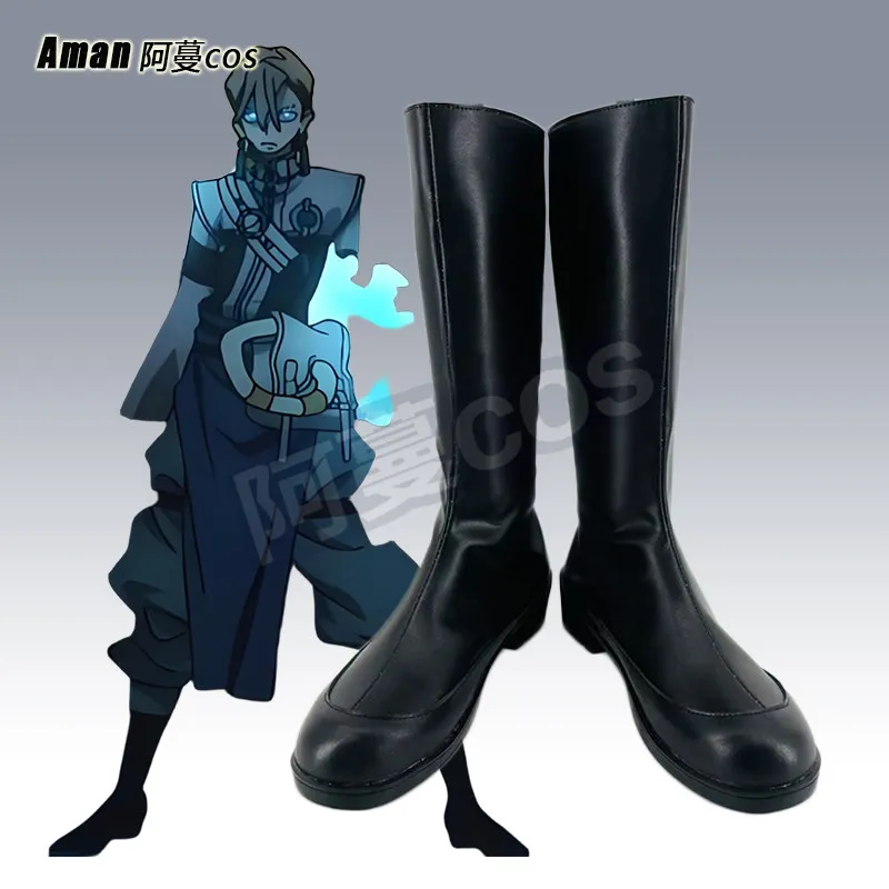 Anime GACHI AKUTA ‌ ‌ Zanka Cosplay Scarpe Stivali per Donna Uomo Scarpe da festa di carnevale di Halloween Stivali neri in ecopelle fatti a mano