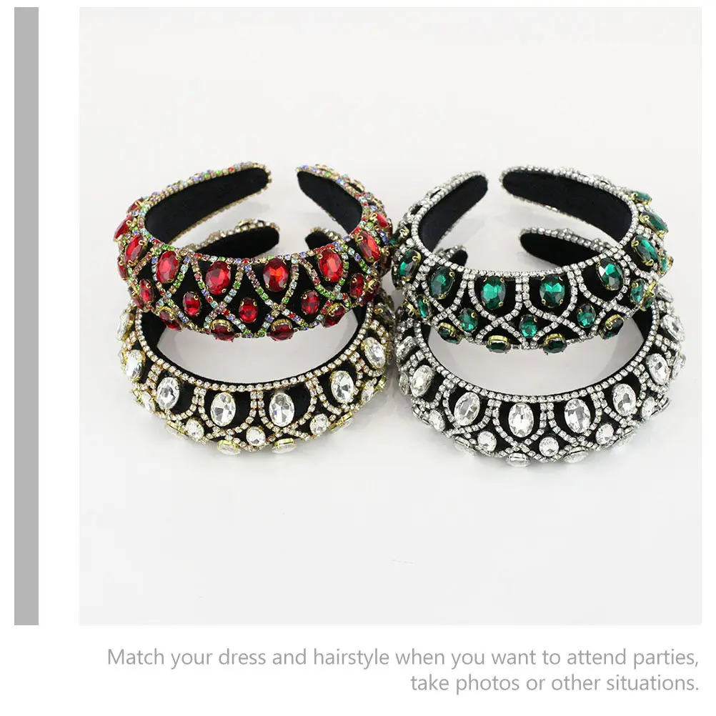Rhinestone Hairband Baroque Style Sponge Headband Headdress Accessory for Women Fashion Party Decoration Girl Hair Hoop