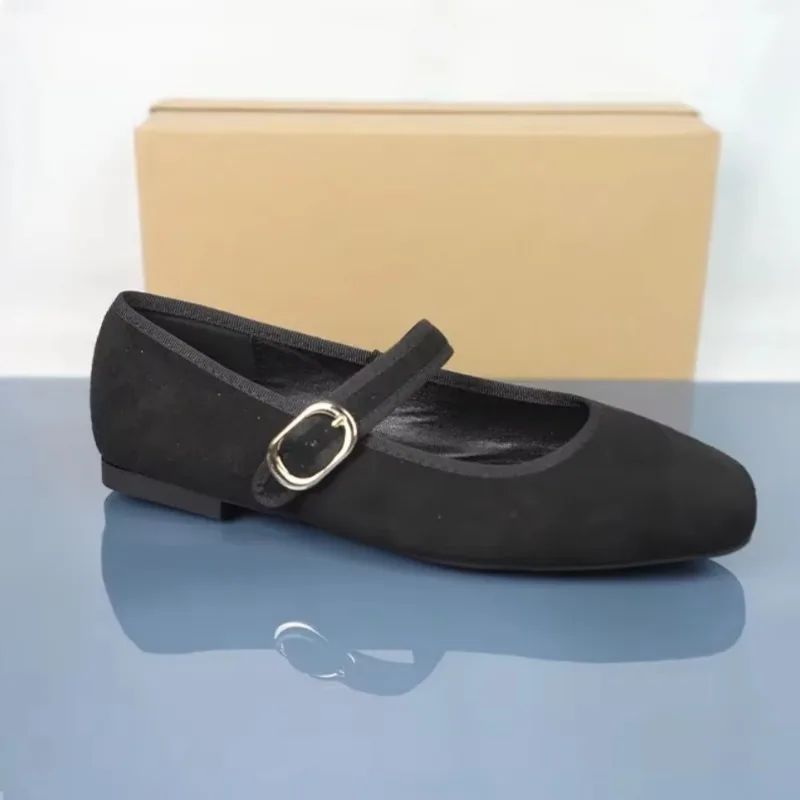 Zapatos Mary Jane suaves informales poco profundos para mujer, bailarinas Retro negras con punta cuadrada para vestido al aire libre, calzado de marca de primavera 2025 para mujer