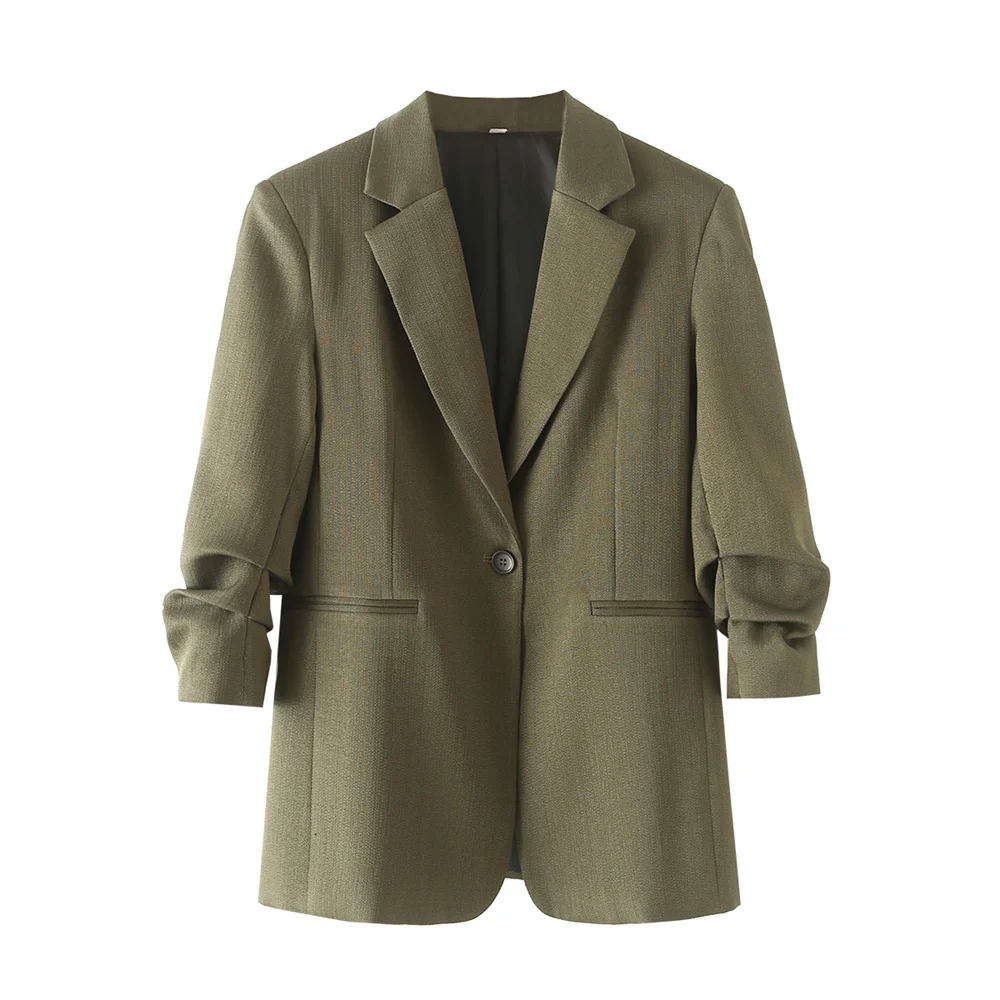 

Taop&Za Autumn New Product Women's Fashion Leisure Versatile Design with Wrinkled Cuffs and Single Button Suit Coat