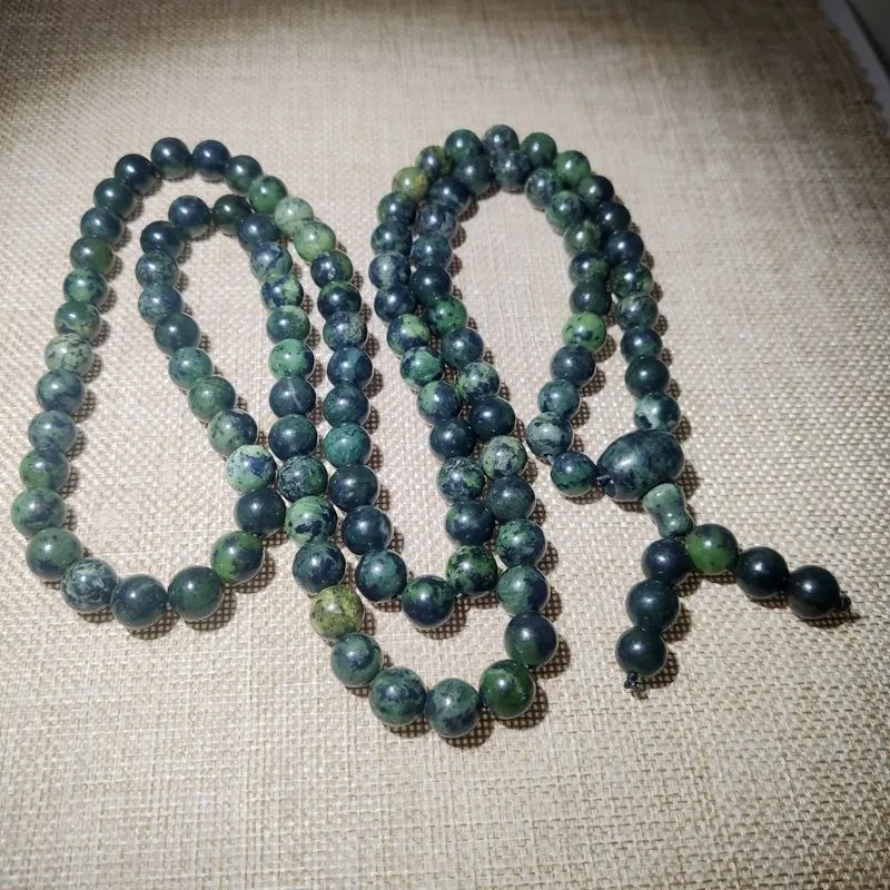 Natural Medicine King Stone Bracelet Dark Green Jade Buddha Bead Sweater Chain Necklace Jewelry