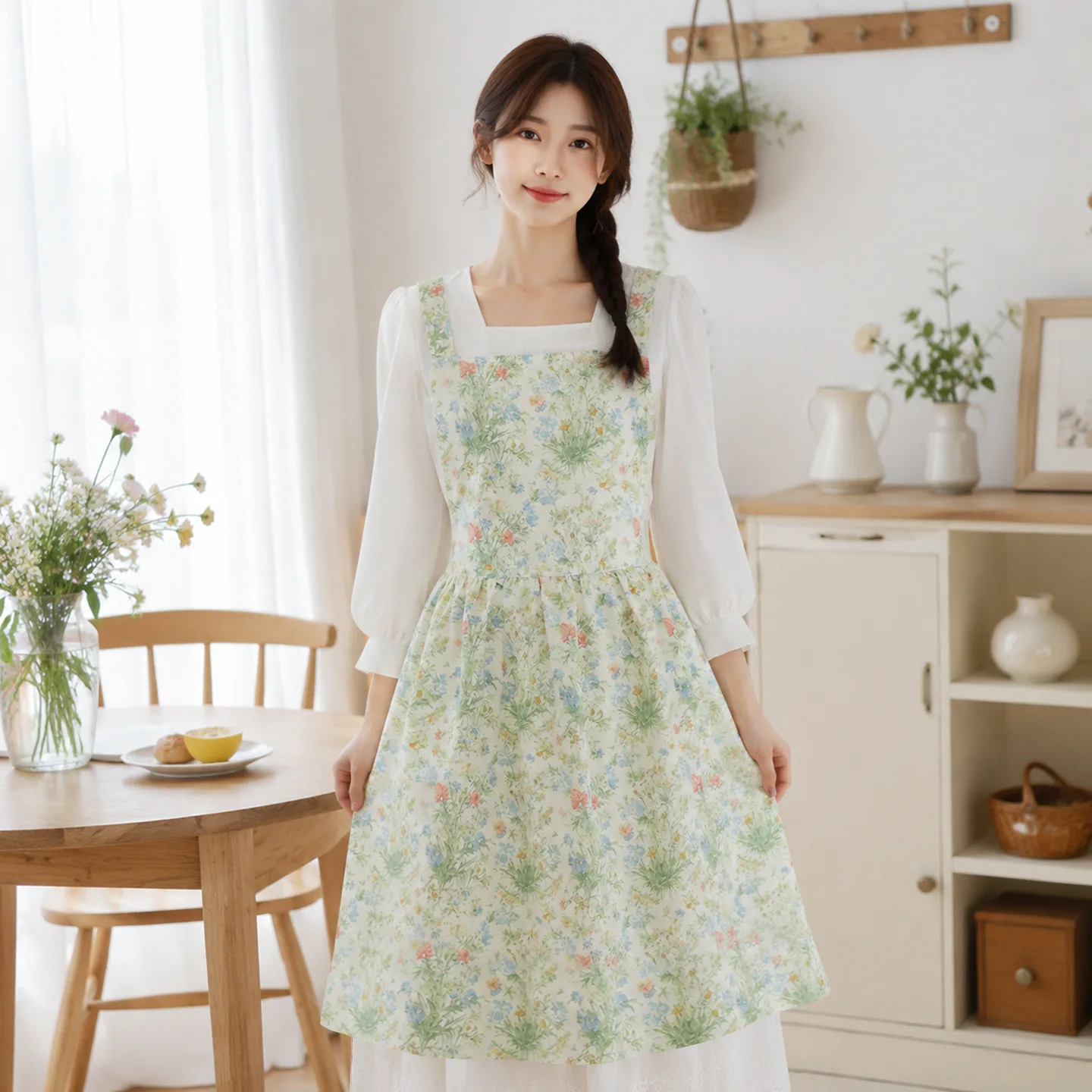 New Women's Fashion Small Fresh Printed Apron Korean Version Home Kitchen Coffee Flower Shop Bakery Waiter Work Waist Skirt