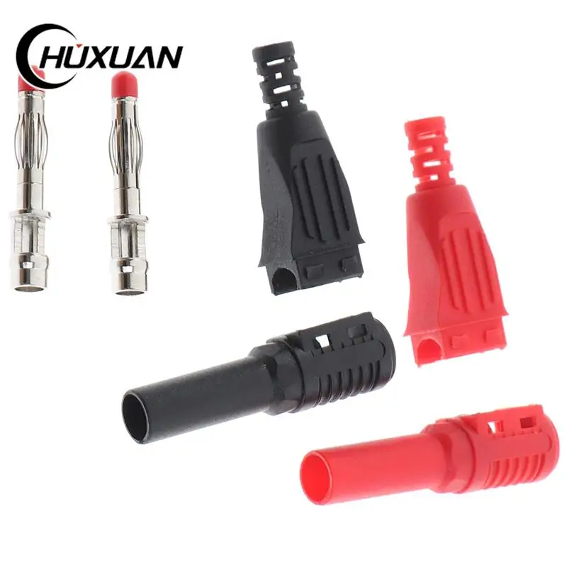 2Pcs Red/Black 4mm Male Right Angle Insulation Wire Solder Type DIY Banana Plug Connector Multimeter Test tools 2Pcs/1pair