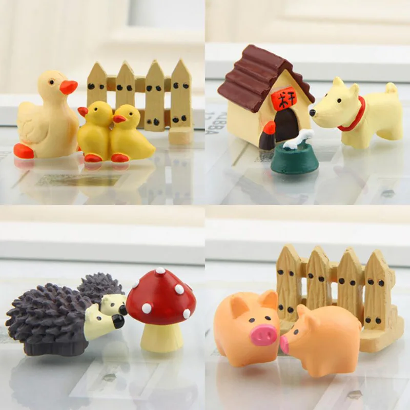 Cute Fairy Garden Dollhouse Kids Toys Chicks Duck Pig Puppy Hedgehog Micro Potted Landscape Accessories Ornaments Figurines Sets