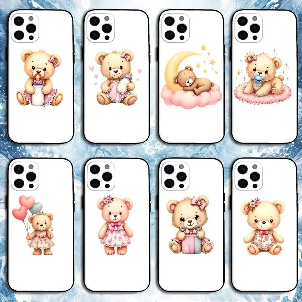 

Cartoon Energy bear in Pink Tones Phone Case For iPhone 16,15,14,13,12,11 Plus,Pro Max, Soft Silicone Black Cover