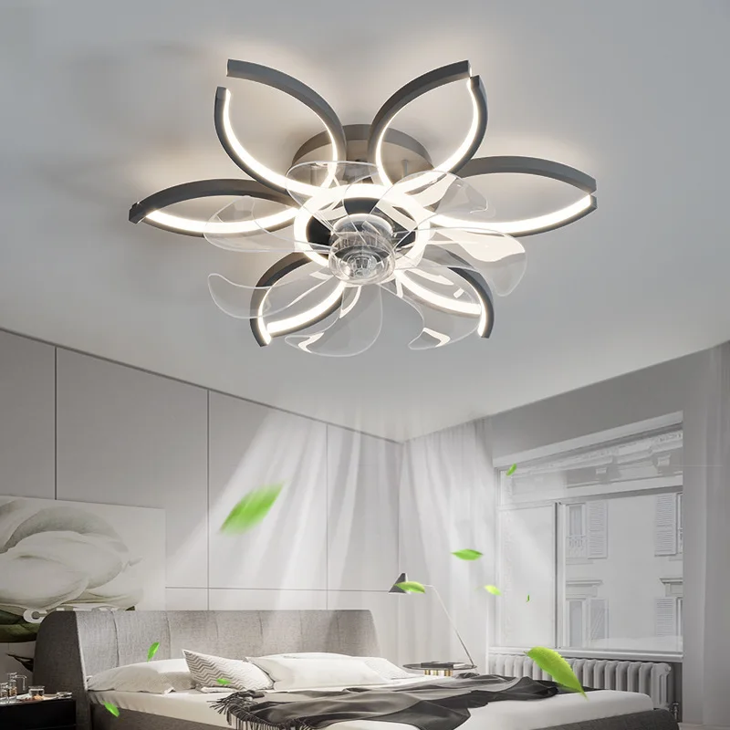 Simple Modern Living Room Lamp Flower Led Ceiling Fan Lamp 2022 Nordic Home Decro Dimmable Ceiling Lighting Remote