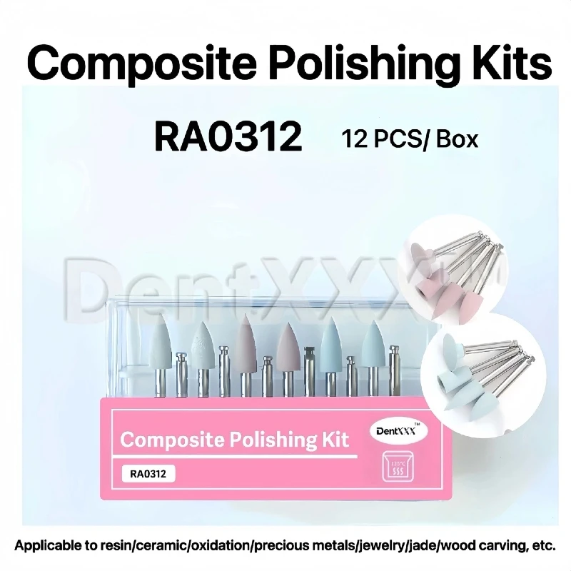 

12 Pcs/Box Porcelain Polishing Grinding Kit RA0312, RA Handle Diameter 2.35mm Silicone Grinding Heads For Low-Speed Polishing