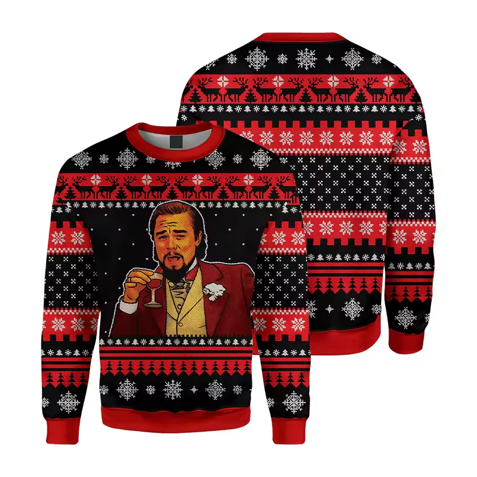 Ugly Christmas Sweater Unisex Funny Santa Claus Graphic Print Winter Warm Pullover Casual Loose Fit Holiday Sweatshirt