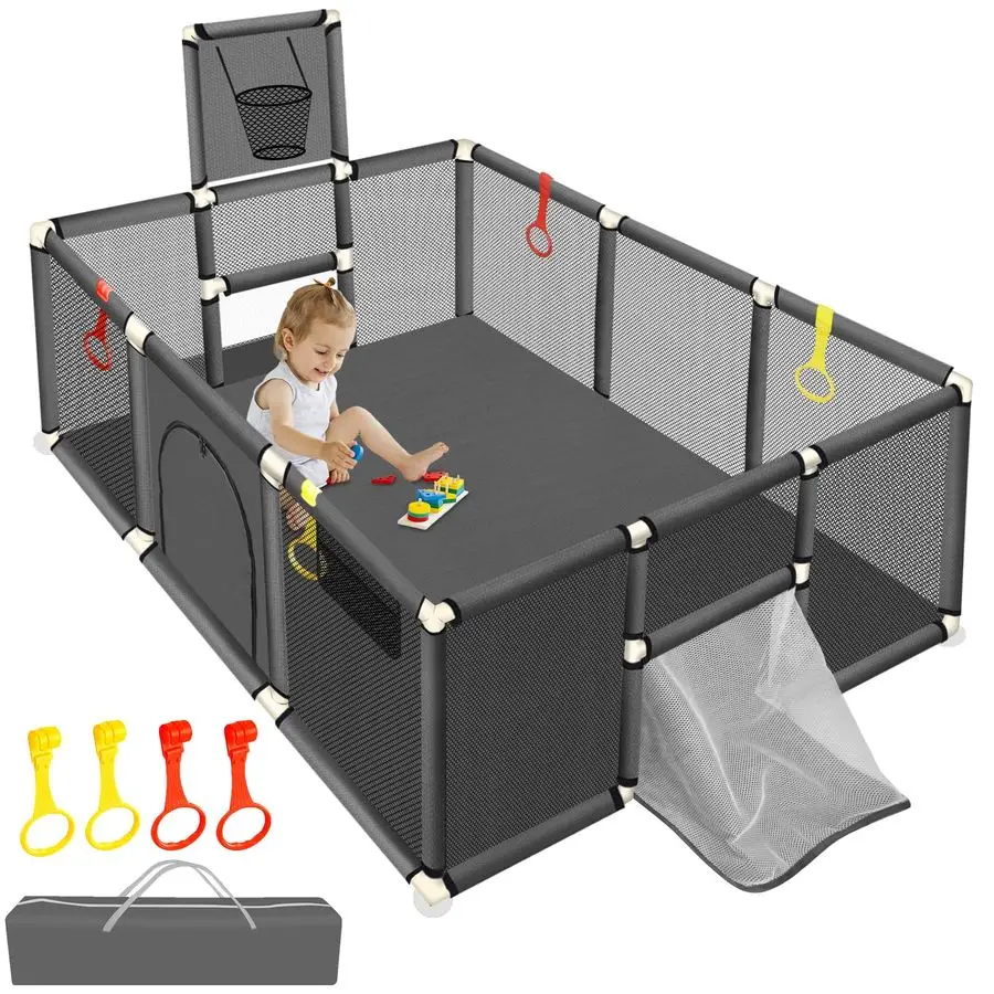 

Baby Playpen 7450, Play Pen Playards for Babies Toddlers, Ball Pit with Basketball Hoop amp Soccer Nets, Kids Activity Fence Pla