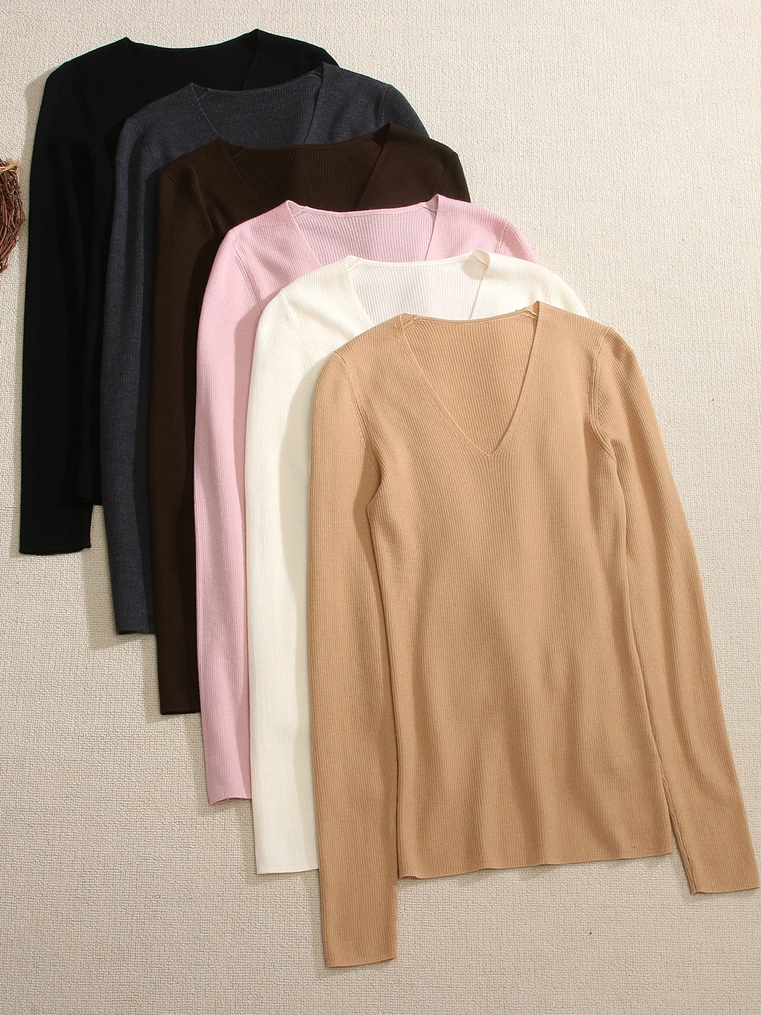 

Women's V-ne Knitted Wool Sweater Casual Commute Versatile Long Sve Soft Comfortable round Ne Pullover Knitwear