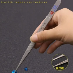 Slotted non-slip diamond tweezers jewellery clips elastic with latch stainless steel gemstone clips DIY jewellery tools