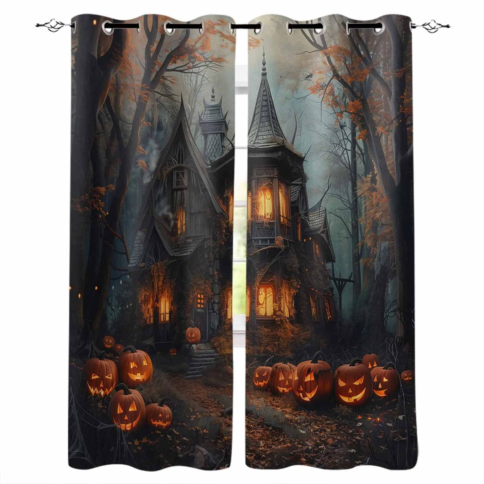 Halloween Castle Pumpkin Vintage Bat Grove Blackout Curtains For Living Room Bedroom Window Treatment Blinds Drapes