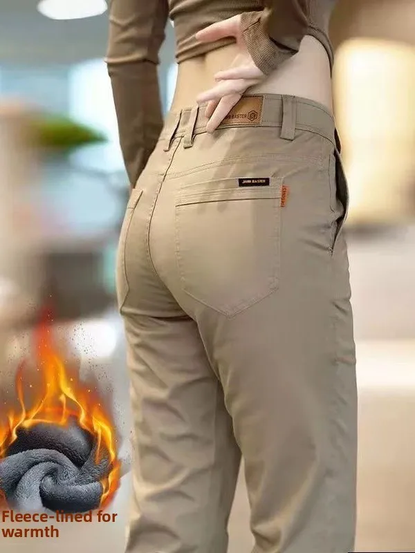Thickened Fleece Men's Casual Pants Spring Autumn Winter Straight Leg Loose Elastic Workwear Trousers Fashionable All-Match