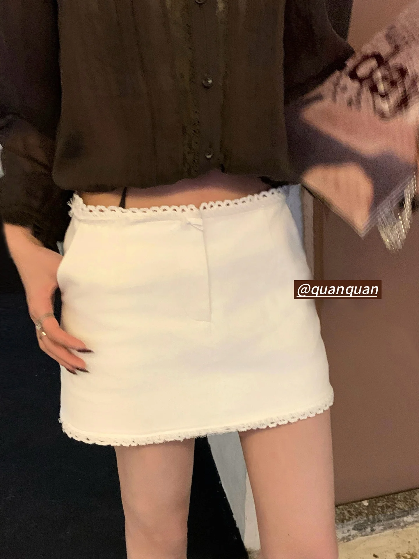 

Low Waist Denim Skirt with Se Pants Korean Sle Lace Trimmed A-Line Skirt for Young Women Spring Summer Faion