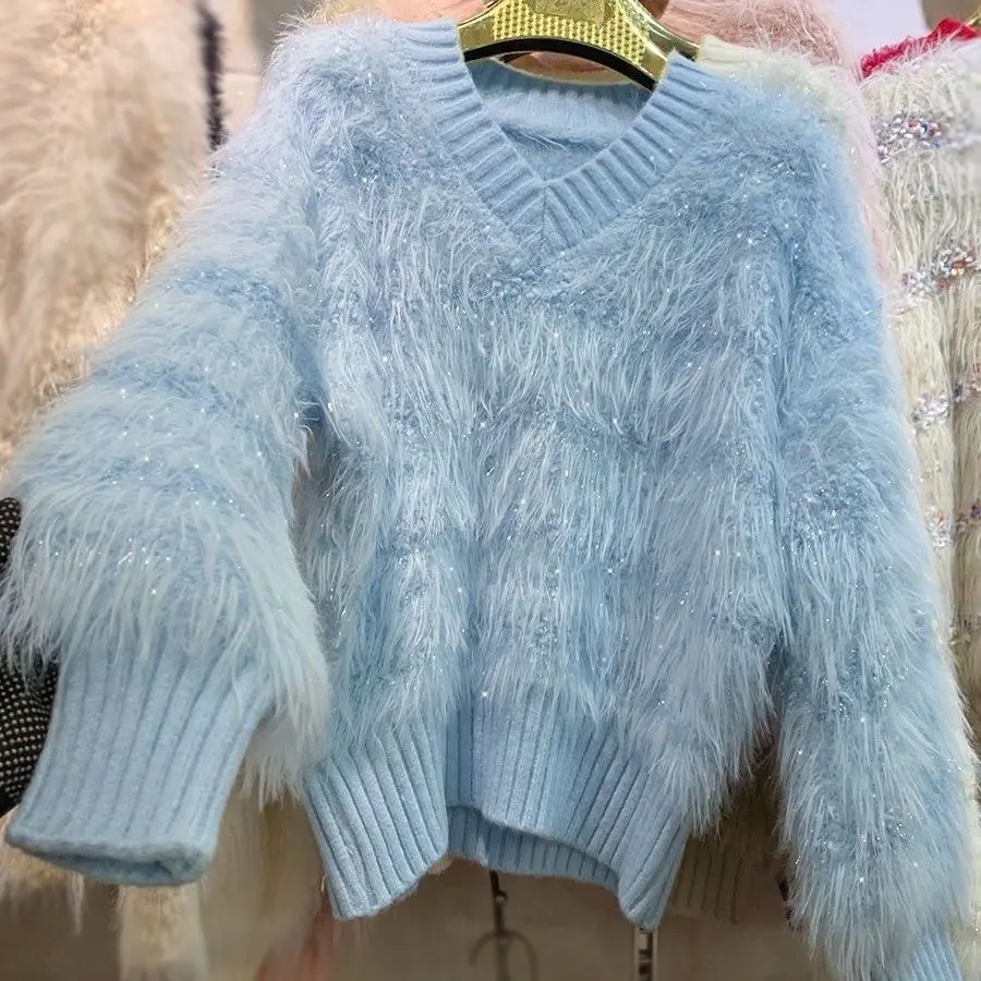 

New Autumn and Winter Sweater with Tassel Loose and Stylish Mink Korean Version Top Thickened High-end Knitted Sweater