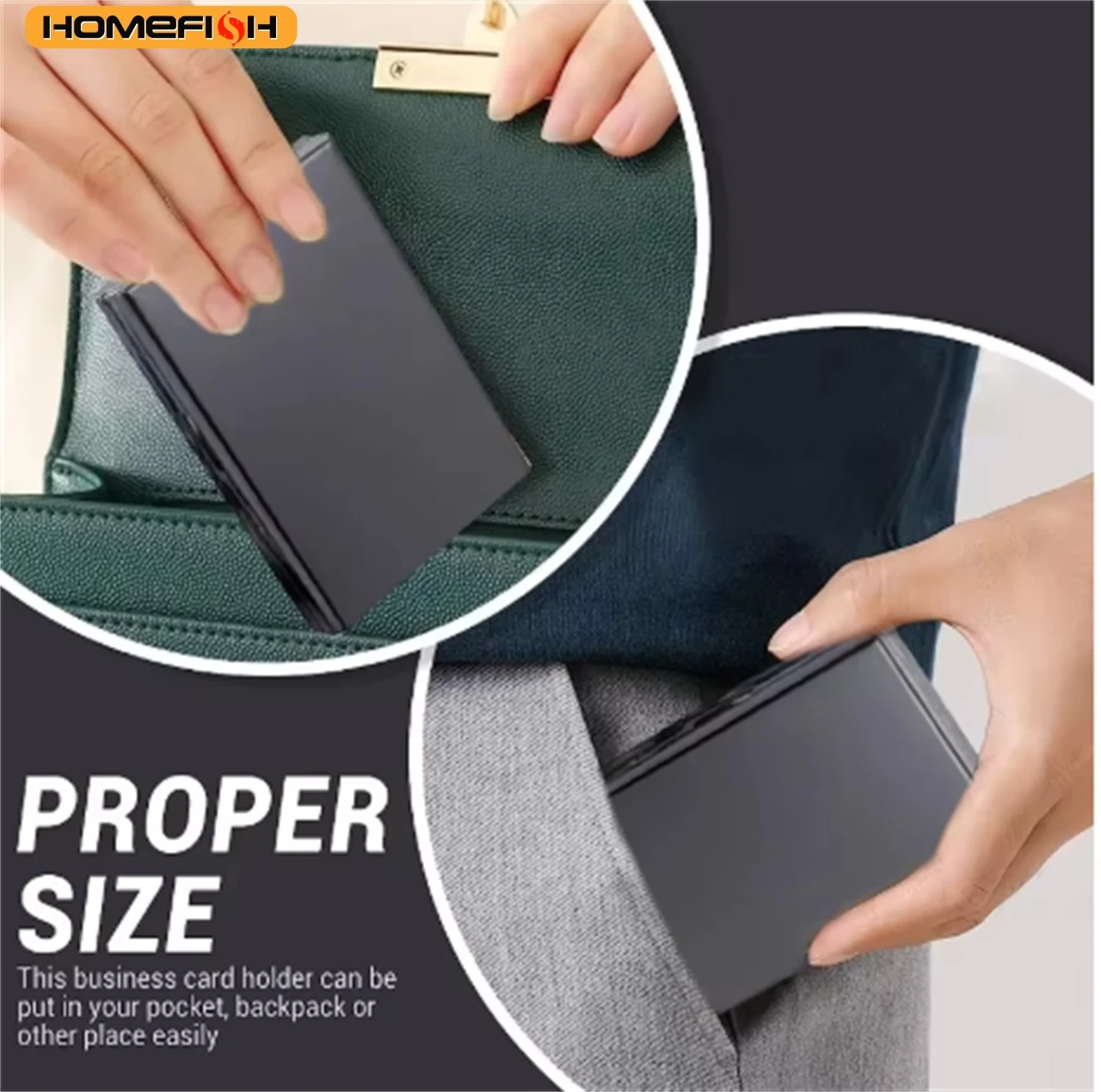 HOMEFISH Slim Stainless Steel ID Card Holder, RFID Anti-theft Business Card Case with 6 Slots