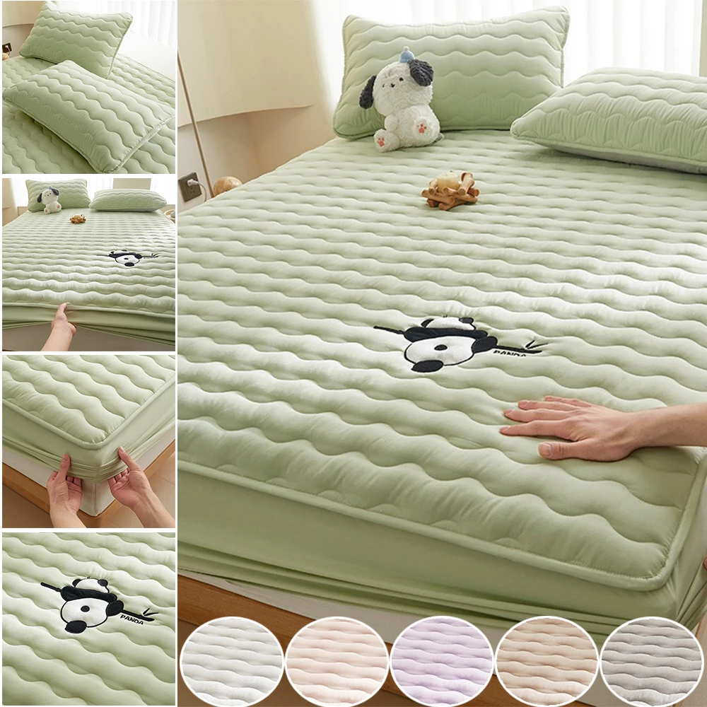 1pc 2024 New Solid Color Comfortable Bed Sheet and Anti Slip Panda Pattern Bed Sheet Sombreros De Cama Impermeables Y Sólidos