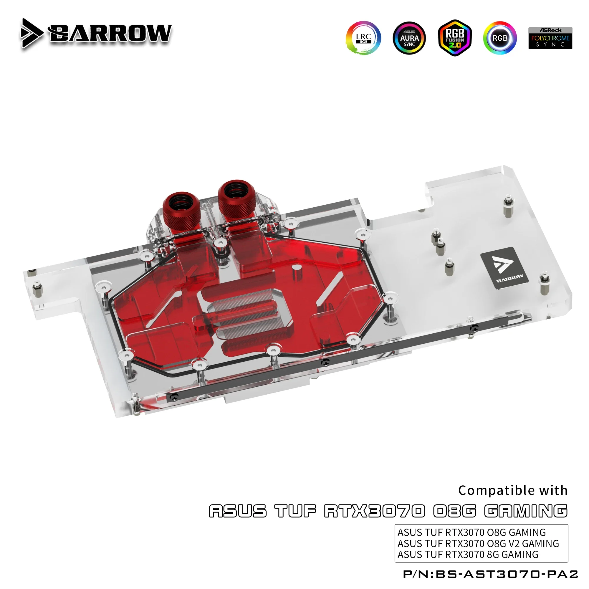 Barrow 3070 GPU Water Cooling Block for ASUS TUF RTX3070 8G Gaming,Full Cover ARGB GPU Cooler,PC Water Cooling,BS-AST3070-PA2