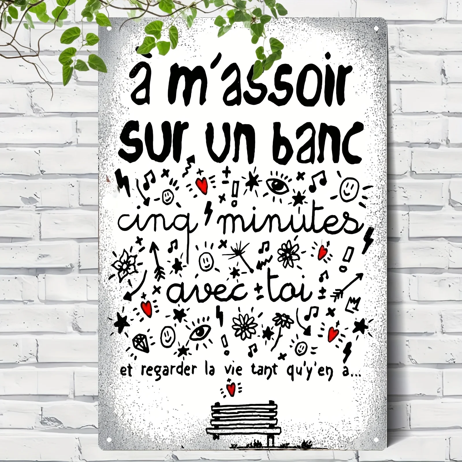 2D Flat - 1pc of 2D Metal Iron Sign That Reads 'Sitting on a Bench, Cherishing Moments with You While Observing Life Pass By' -