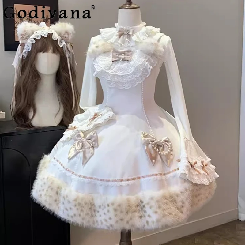 عيد الميلاد ورأس السنة الجديدة تاريخ رداء فتاة حلوة لوليتا تنوعا أعلى قصيرة أفخم عباءة سميكة نفخة تنورة 3 قطع مجموعة