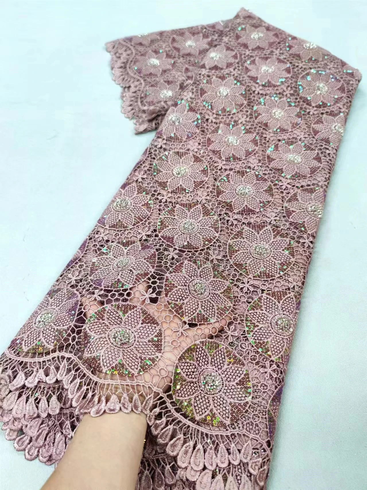 Nigerian Guipure Cord Lace Fabric 2024 High Quality African Lace Fabric With Sequins for Elegant Women Dresses Materials