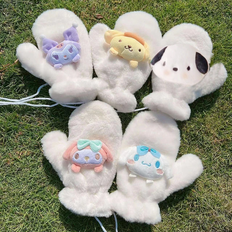 

Мультяшные перчатки Hello Kitty Sanrio Amime плюшевые перчатки милые сохраняющие тепло перчатки для активного отдыха ветрозащитные для верховой езды для девочек рождественские подарки