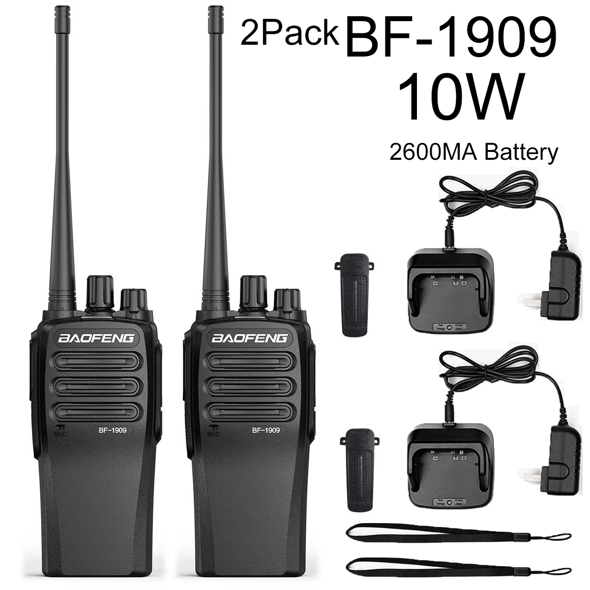 Wholesale 2pcs/lot Baofeng 10W Long Range Walkie Talkie BF-1909 UHF 400-470mhz Type-C Charging Two-way Radio Road Trip