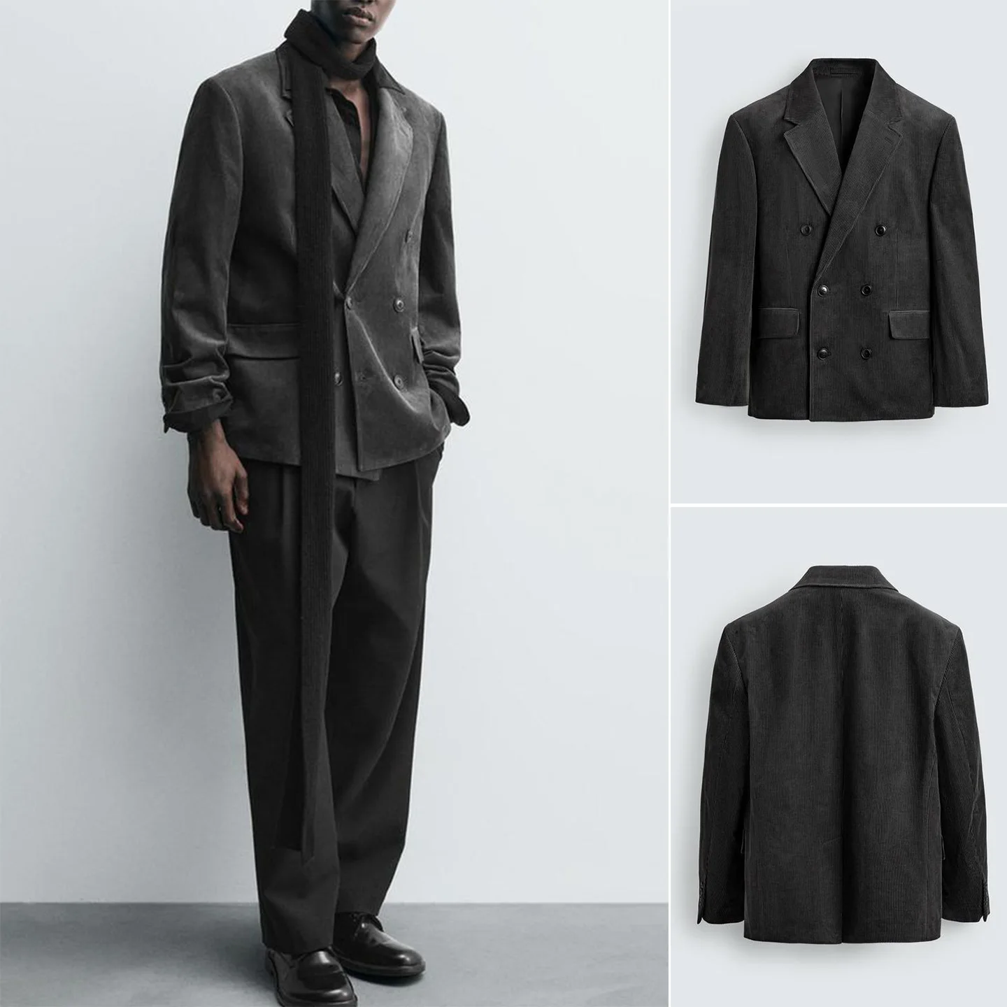 

Slim Fit Long Sve Corduroy Double Breasted Men's Suit Jaet Winter New Arrival Classic Collar Tee Button Ba Split You...