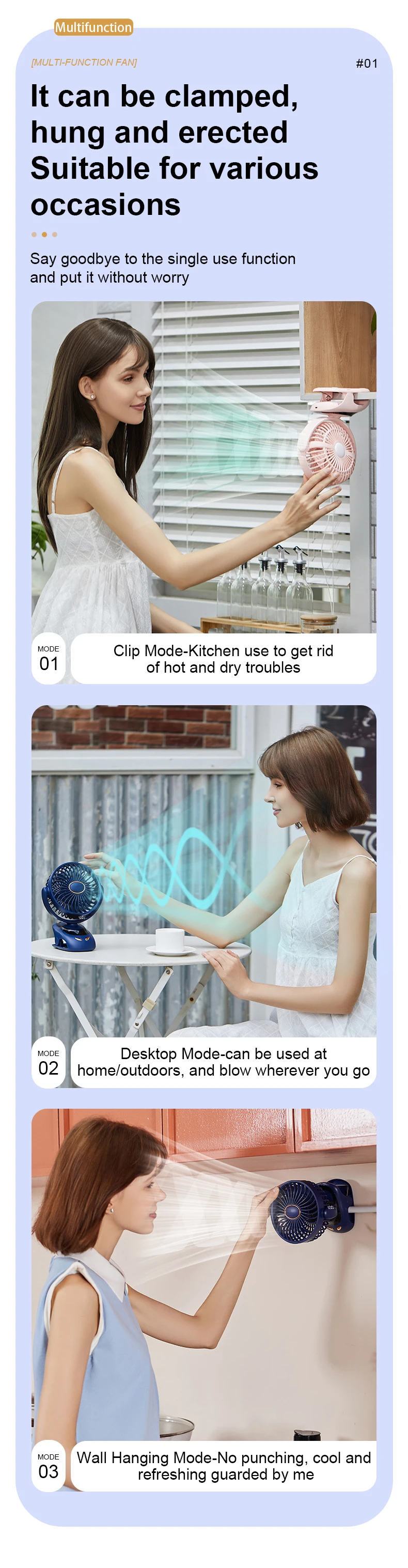 Portable Desktop Wireless Clip-on Electric Fan 2000mAh Battery Outdoor Travel Portable Electric Mini Fan for Baby Stroller Cart