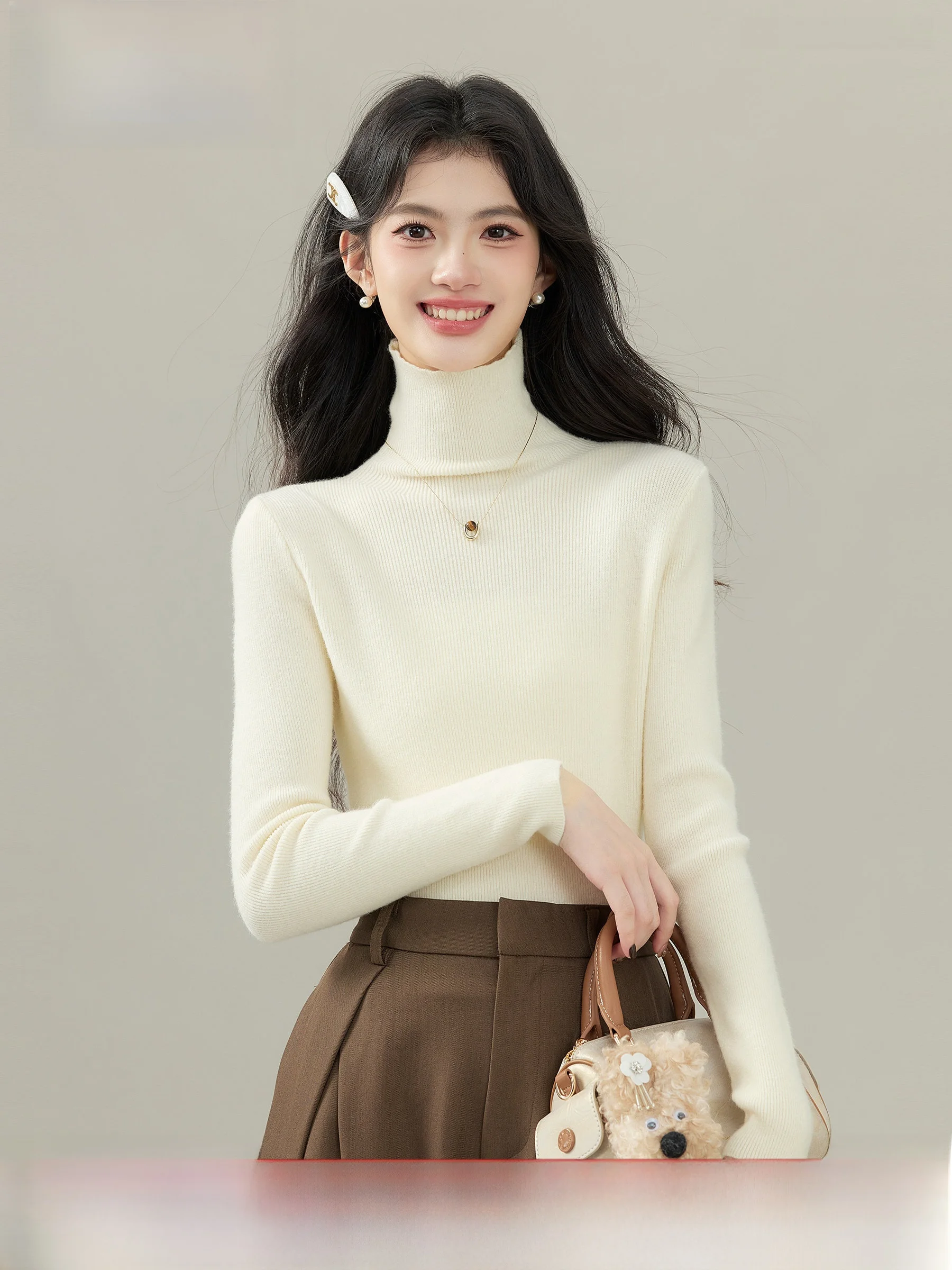 

High Ne Knitted Sweater Women's Inner Wear Base irt Soft Warm Fsy by Ling Jiuhua Polyester Fiber Long Sve Winter F...