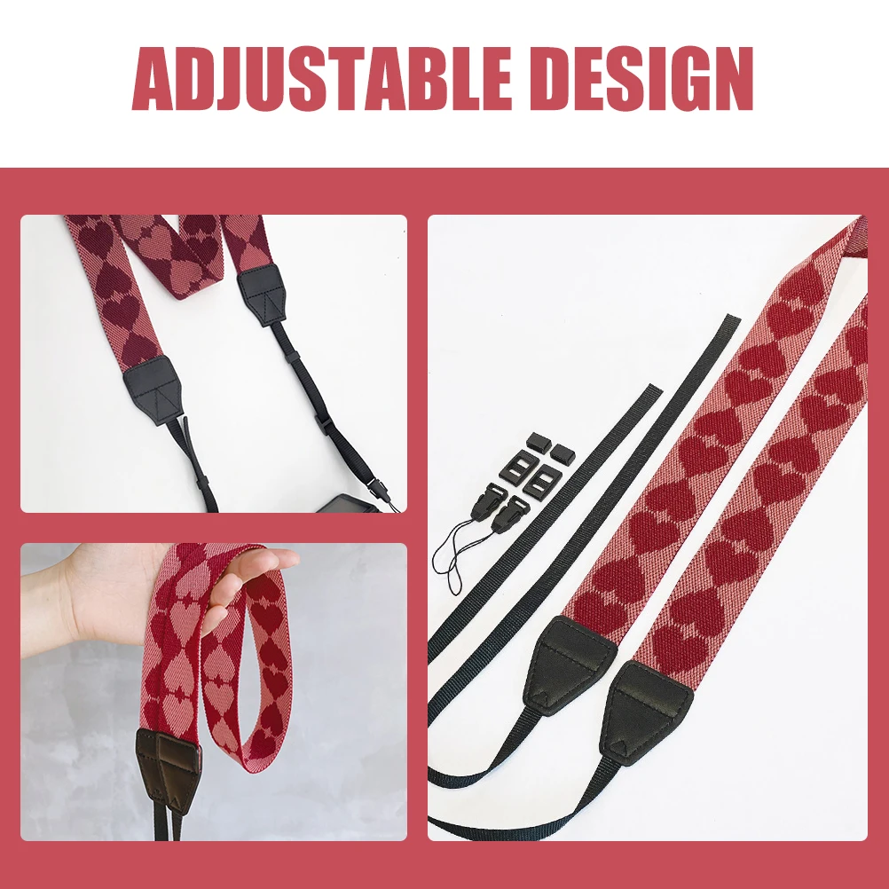 

Adjustable Camera Shoulder Sling Strap For Women Men Outdoor Decorative Heart Pattern Sturdy Polyester Wide Safety Strap For