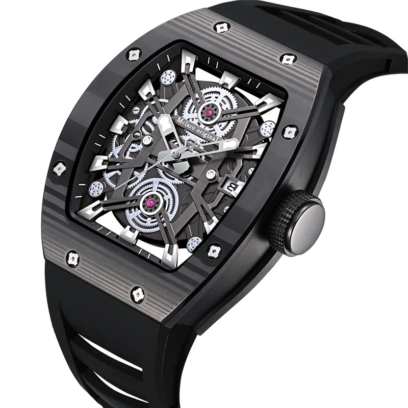 ساعة Mclaro originaL الفاخرة للرجال 50 متر مقاومة للماء ميكانيكية مضيئة ساعة رجالي رياضية بسوار من السيليكون للرجال