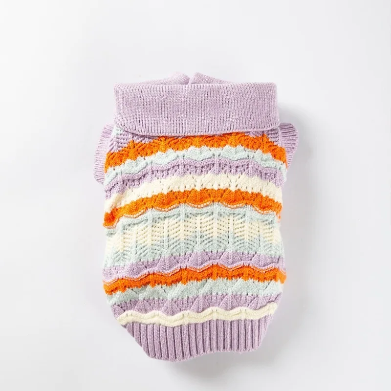 

Striped Cat Sweater Two Leg Knitted Pullover Thick Warm Soft Easy On Collar For Sphynx Devon Rex Hairless Cats Kittens Cozy Snug