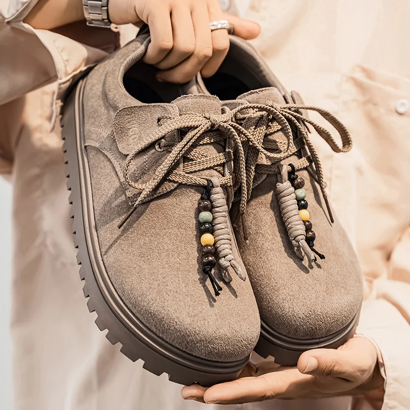 

Модная мужская повседневная обувь, замшевые дышащие мужские лоферы, прогулочная обувь, обувь на платформе со шнуровкой, легкая обувь для вождения