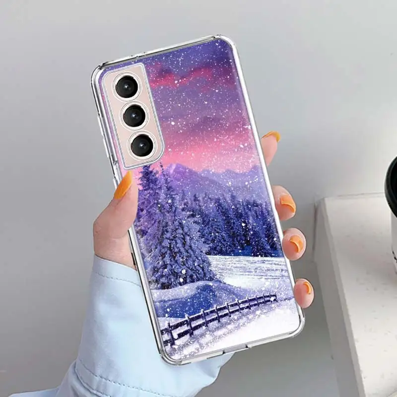 Cute Winter Snow Phone Case Shell for Samsung Galaxy S22 S23 S24 S25 Ultra S21 FE S20 Plus S10 + S25Edge Soft Pattern Coque Sams