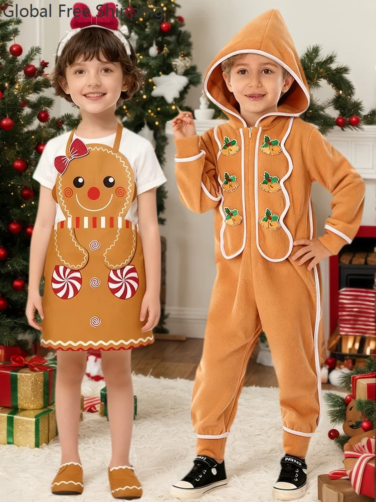 

Christmas Cute Gingerbread Man Role Play Bib Apron Children's Bodysuit Boy Decoration Christmas Girl Birthday Gift Home Cloth