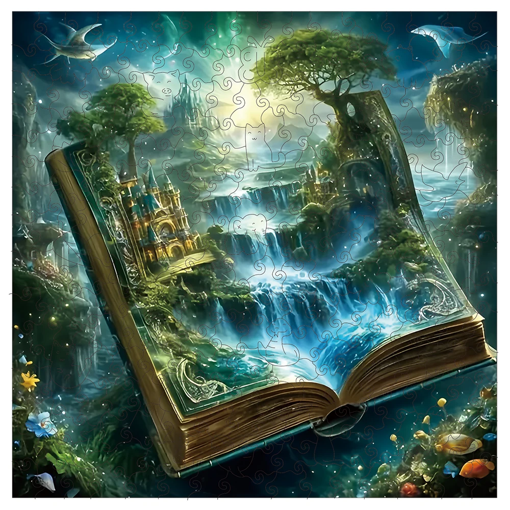 

Magical Forest of Books Wooden Jigsaw Puzzle For Adults High-difficulty Magic Puzzle Intellectual Toy, Family Game Home Decor