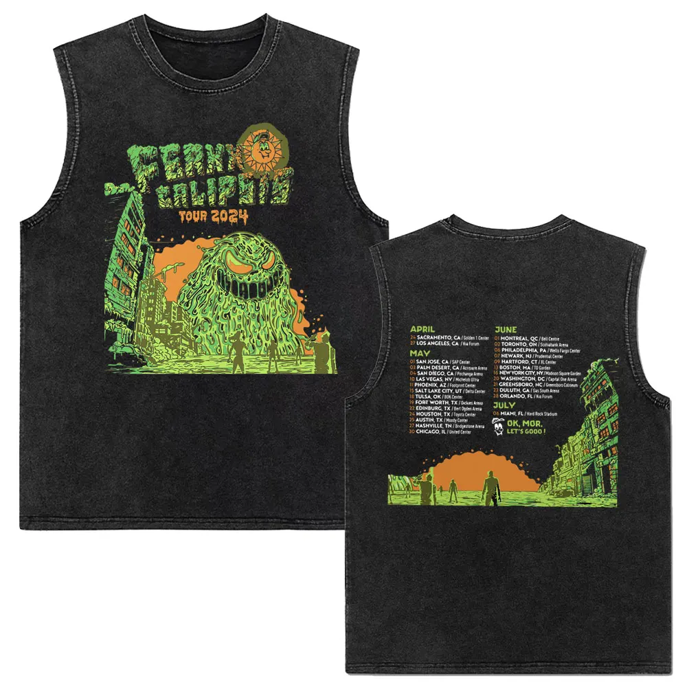 Washed Vintage Tank Tops Feid Ferxxo Graphic Print Tshirt Male Hip Hop Fashion Vest T Shirts Men Oversized Sleeveless T-shirts