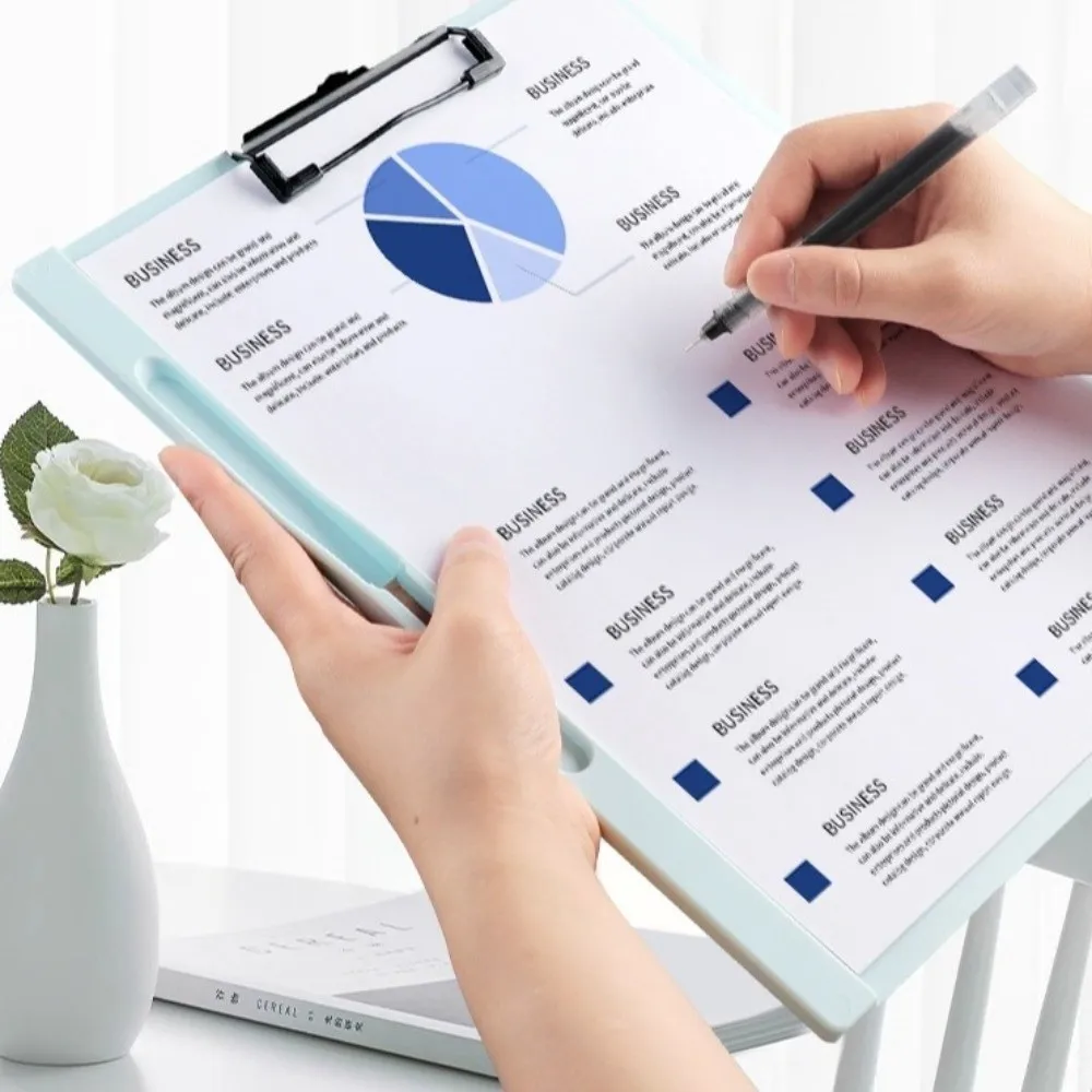 Durable A4 File Folder Clipboard Plastic with Pen Holder Writing Splint Metal Clip Letter Size Writing Clipboard Stationery