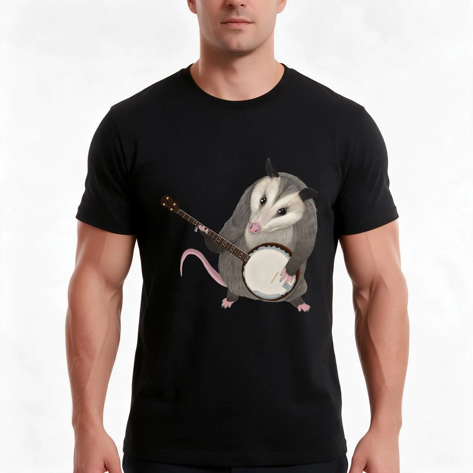 Opossum playing the banjo - possum T-Shirt Summer Casual Cotton Tee Oversized Streetwear Tops Vintage Graphic Print