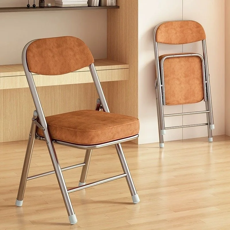 HYS Folding Chair Household Simple Back Chair Thickened Steel Tube Soft Bag Office Conference Chair Portable Dormitory