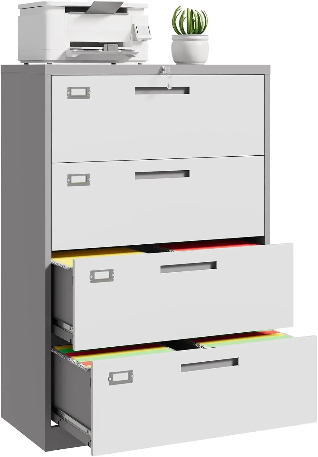 

File Cabinet 4 Drawer, Lateral Filing Cabinet with Lock, Metal File Cabinets for Home Office, Office Cabinet for Hanging Files L