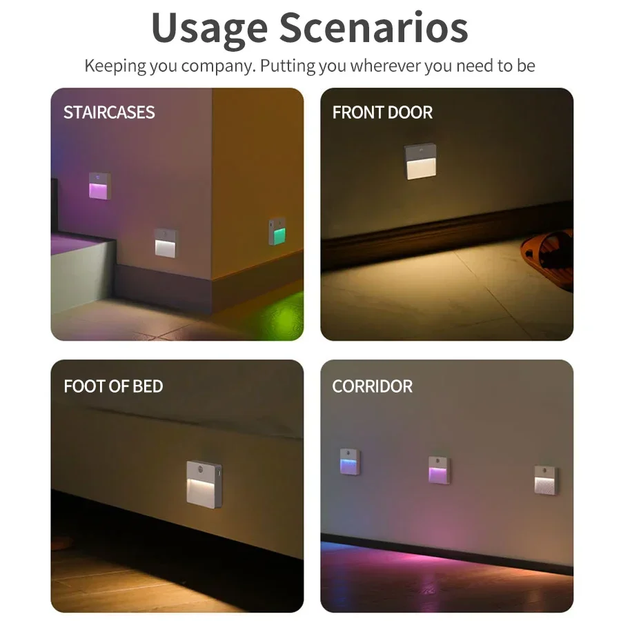 Recarregável LED Night Light com Sensor de Movimento, sem fio Square Wall Lamp, portátil Cozinha Quarto Armário Corredor Escadas Lâmpada