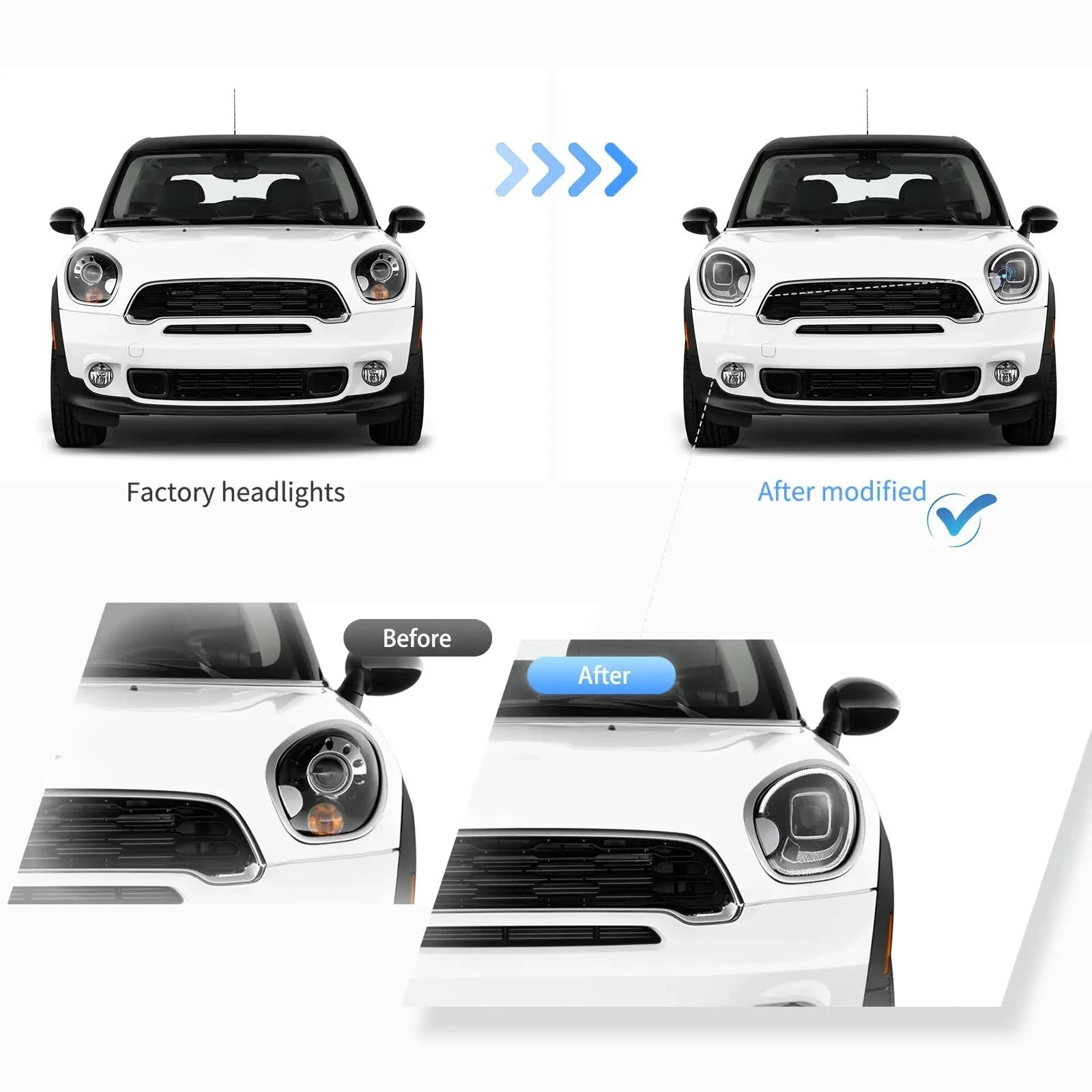 2 Stück LED-Scheinwerfer für MINI Cooper Countryman R60 2010-2016 Doppelprojektor Halo DRL Dynamischer Sequentieller Blinker IP67 Plug & Play Auto-Upgrade