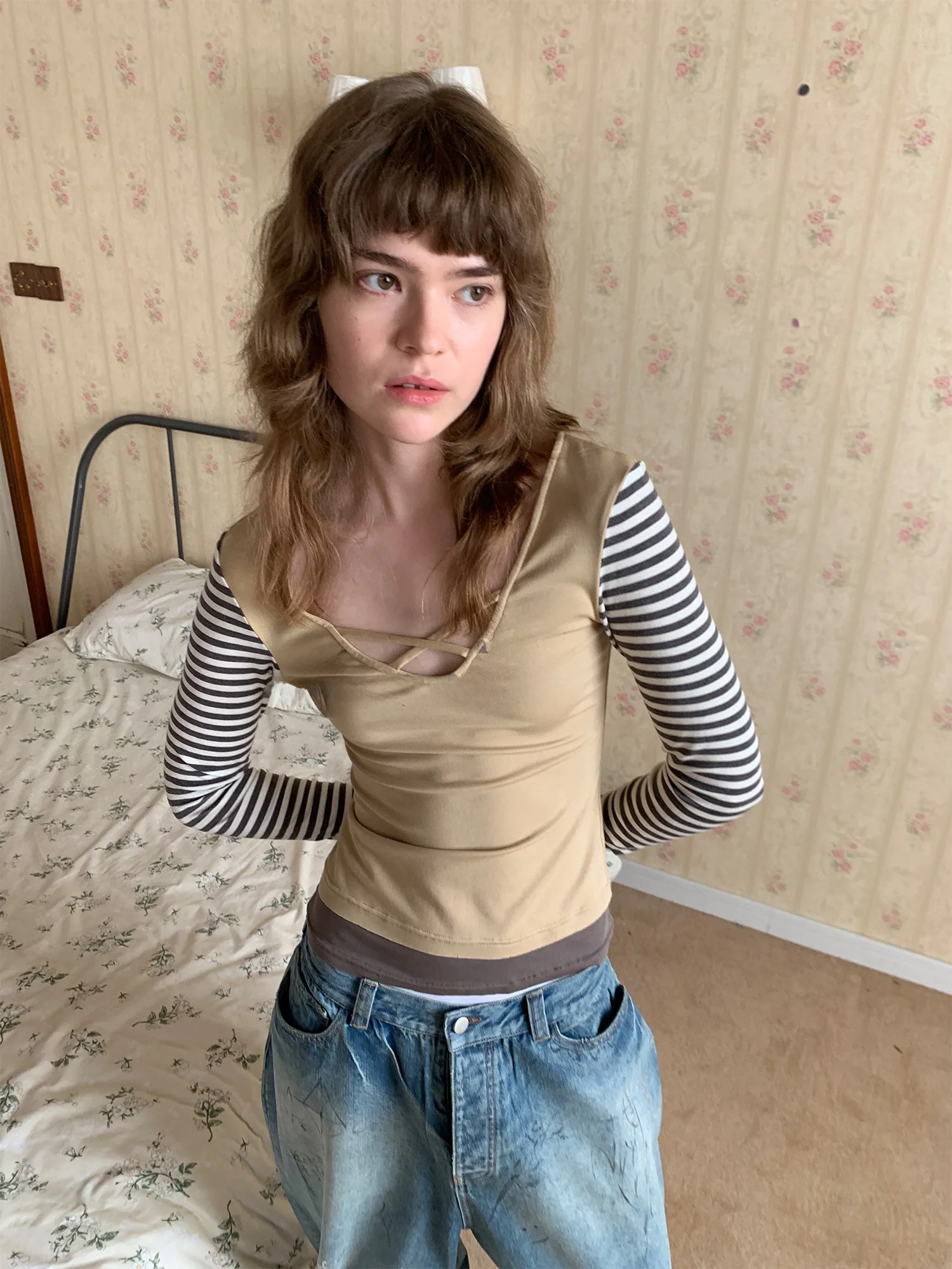 

Slim Fit Striped Print Base irt Women's Long Sve Cotton T-irt Casual Sle Ba to 2000s Faion Retro Sle Top