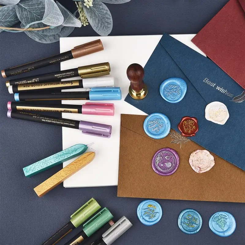 Marcador de sello de cera de sellado, decoración de bricolaje, sobre, invitación, álbum de recortes, pintura de fuego, marcadores Vintage, bolígrafos de Color de encerado