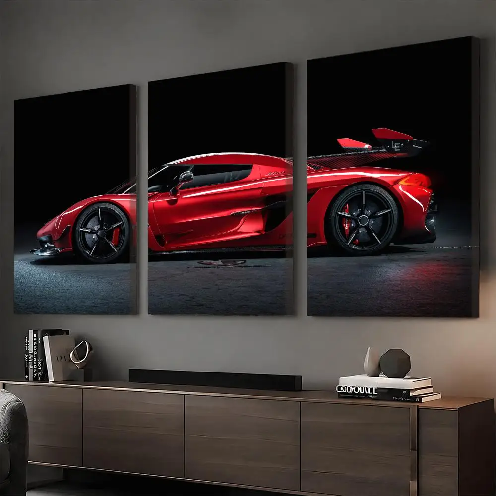 Bold Red Supercar Framed Wall Painting Canvas Poster Ready to Hang Wall Art for Bedroom Living Room Home Decor Gift