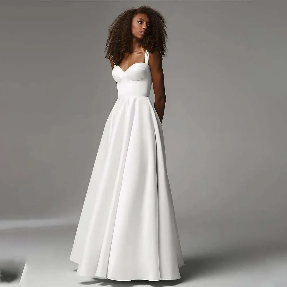 

Modern Wide Straps Satin A Line Wedding Dresses Custom Made Formal Bridal Grown 2024 Vestido De Noival