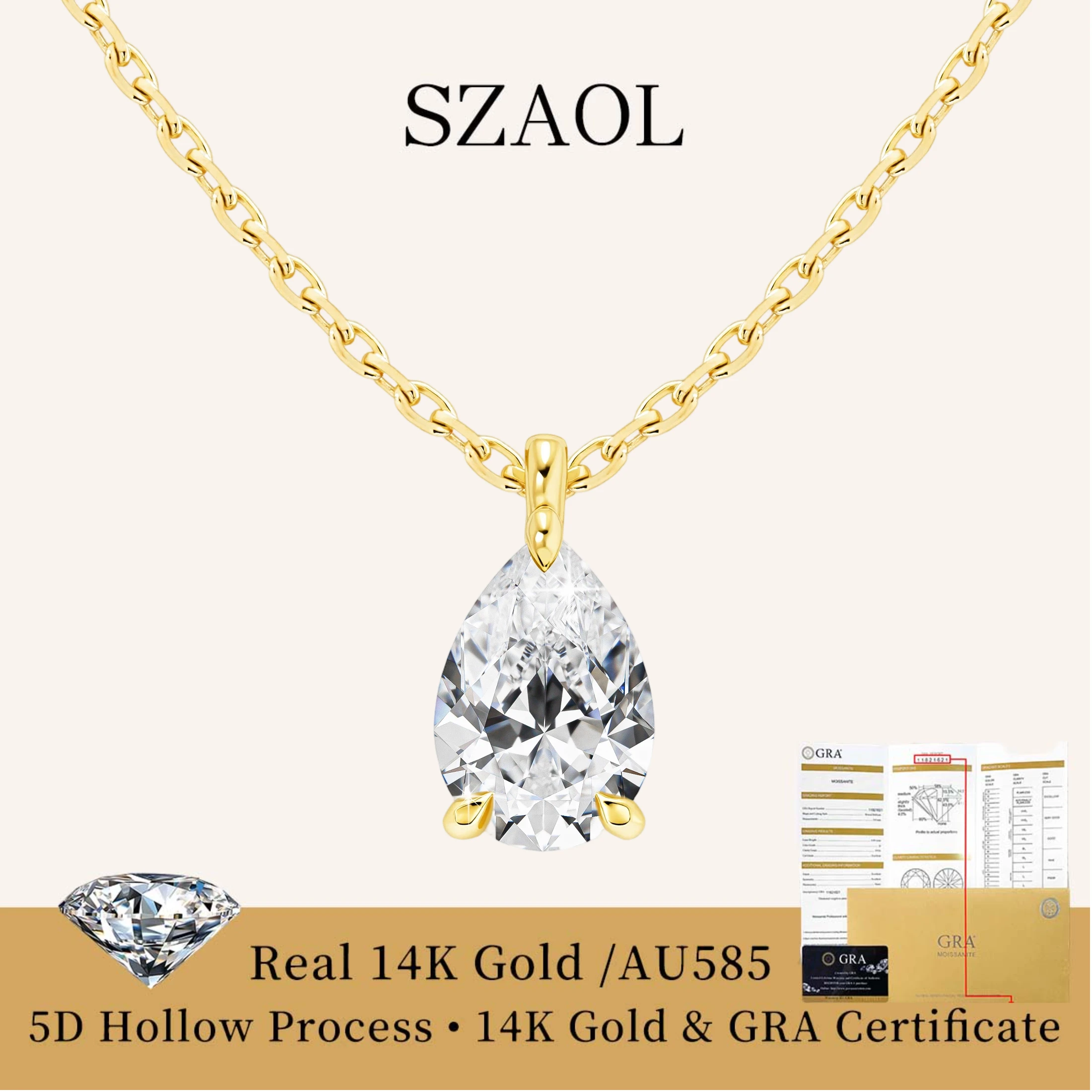 

14k Gold Waterdrop Pendant Pear Cut 0.5-3ct Classic Moissanite Diamond Necklace D VVS1 Women's Chain Birthday Gifts Top Quality