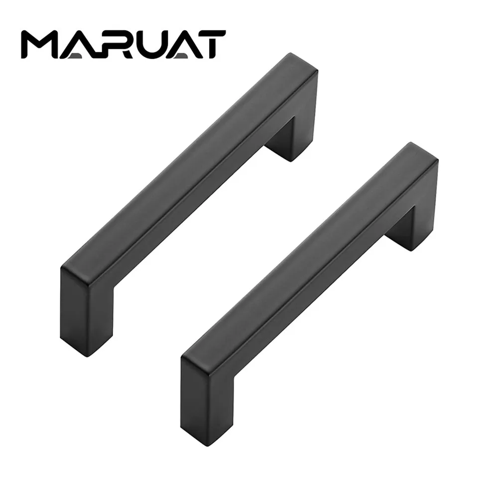 Black Square Stainless Steel Cabinet Pulls 50mm-396mm Kitchen Hardware Drawer Handle 64mm-384mm Hole Center for Home Improvement